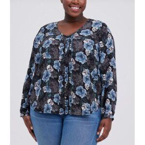 Torrid Top Womens 1X Floral Skull Print Pinktuck Pleat Button Up Whimsigoth Boho